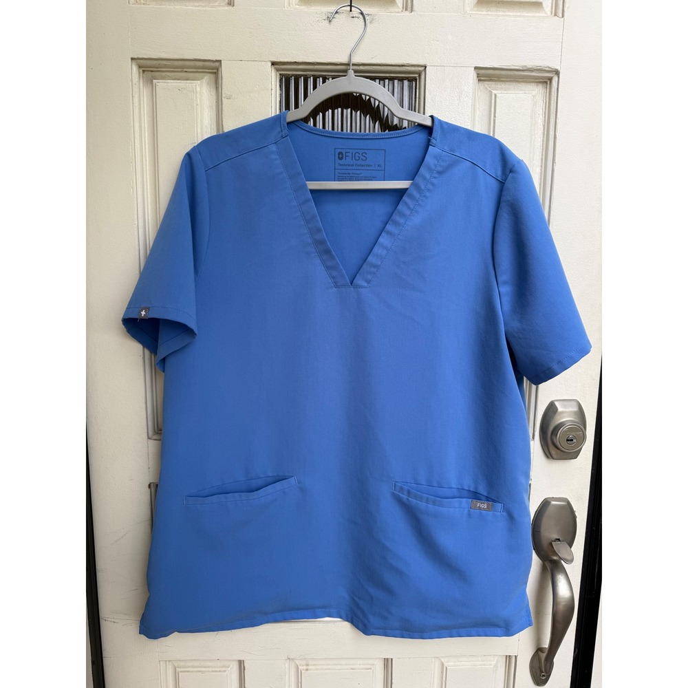 FIGS Technical Collection Ceil Blue PO #1616 V-Neck Scrub Top Womens Size XL
